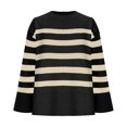 thumbnail image 4 of Royisotas Striped Sweaters for Women Pullover Black Knit Loose Winter Ladies Sweater Tops Long Sleeve, 4 of 7