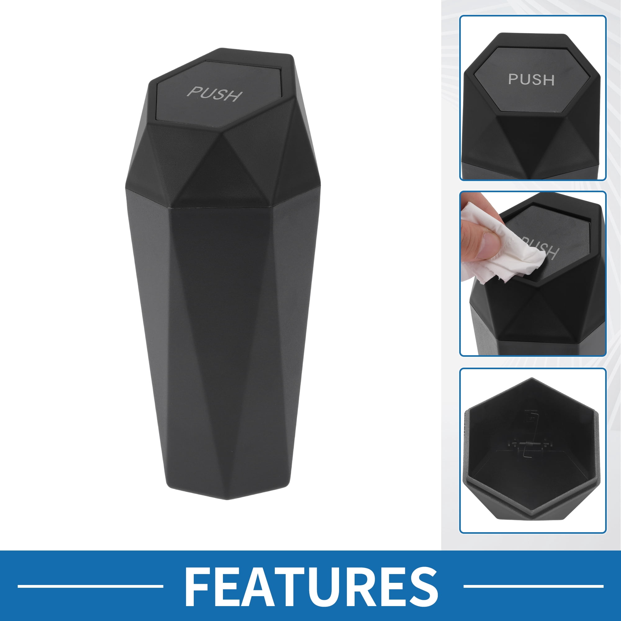 Unique Bargains Car Trash Can Portable 3.5x7.9in Trash Bin Plastic 1 Pcs Black
