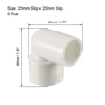 thumbnail image 2 of Unique Bargains 25mm Slip x 20mm Slip Connecteur de Tuyau en PVC 90 Degrés 5 Pcs, 2 of 4