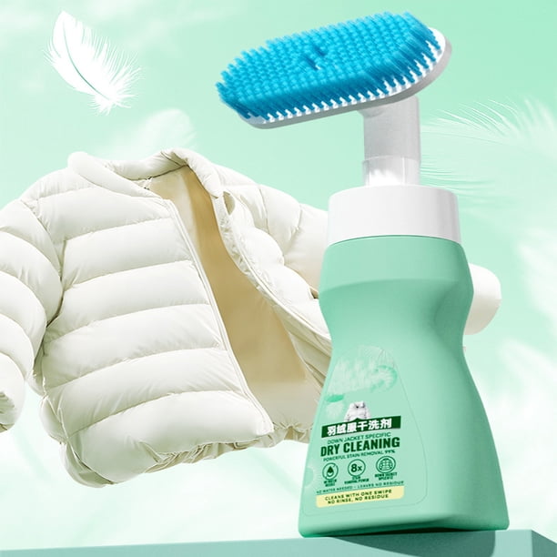 Limpiadores domésticos 200 ml Limpiador en seco 3 en 1 para chaquetas de plumón Cepillo incorporado Quitamanchas sin enjuague con fórmulas antiestáticas y restauradoras de pelusa Agente de limpieza en