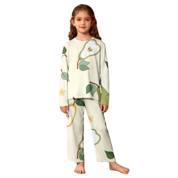 CPNG Girls Sleepwear Set Crewneck Long Sleeve Top and Matching Pants Cute Fruit Patterns Soft Breathable Loungewear 2 Piece Set