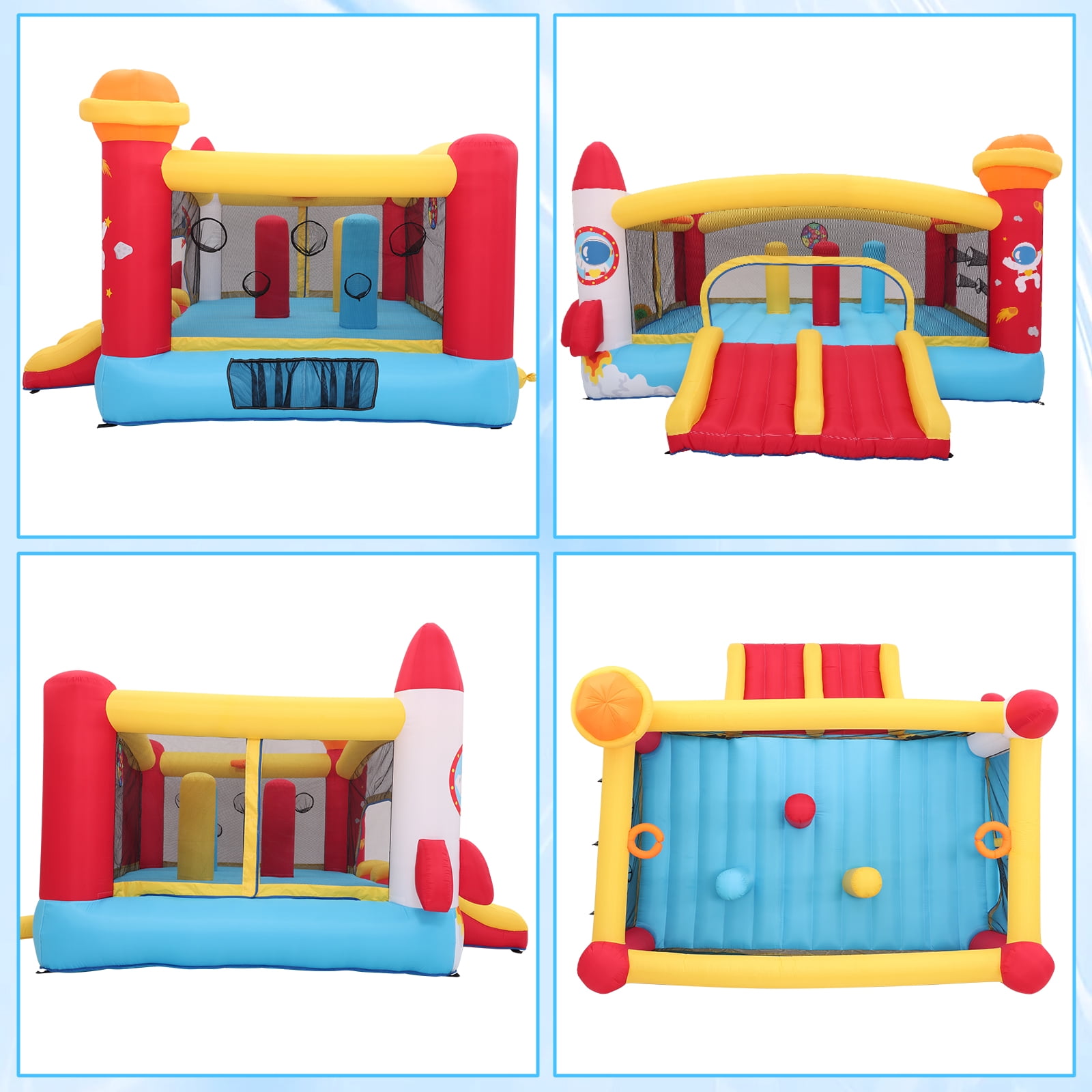 Funcid Inflatable Bounce House Double Slide for Big Kids, 13.1x11.2x7.1ft Inflatable Bounce with 3 Punching Bag Large Space Rocket Blow Up Bouncy Castle Obstacle Course & Blower