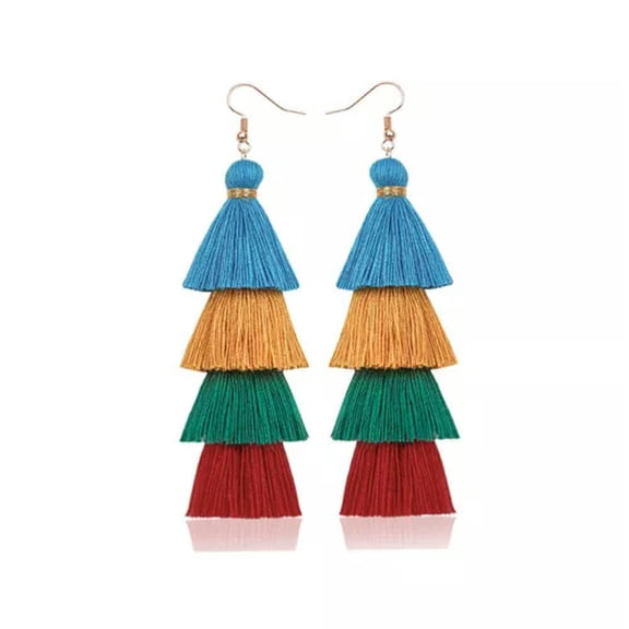 K-KED 1 Pair Women's Vintage Bohemian Long String Drop Dangle Earrings Tassels Jewelry-Blue
