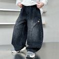 thumbnail image 2 of FYDUU Boys Baggy Jeans For Big Kids Relaxed Fit Denim Pants Elastic Waistband Durable Cargo Jeans Casual Trousers For School Play Everyday Wear 8-9 Years, 2 of 9