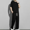 thumbnail image 4 of VBTAPA Big and Tall Tracksuit for Men 2 Piece Summer Outfits Solid Casual Sweatsuit Drop Shoulder T Shirt and Drawstring Waist Pants Matching Set with Pockets Birthday Gifts Black XXXXXL, 4 of 5