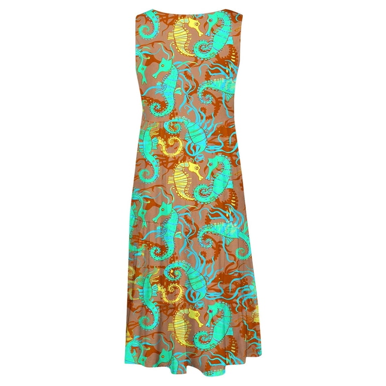 Uaswgudfs Sleeveless Seahorse Motif Midi Dress 2025: Women's Casual Summer A-Line Dress with Round Neck, Knee-Length Cut & Playful Tiered Skirt Mint Uaswgudfs Sleeveless Seahorse Motif Midi Dress 2025: Women's Casual Summer A-Line Dress with Round Neck, Knee-Length Cut & Playful Tiered Skirt Mint