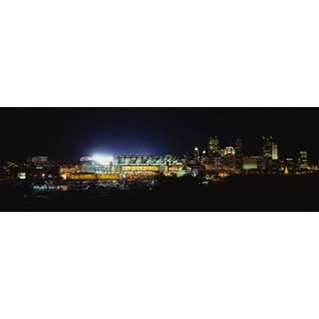 Pittsburgh Steelers Heinz Field Framed - Stadium lit up at night in a city Heinz Field Three Rivers Stadium Pittsburgh Pennsylvania USA Canvas Art - Panoramic Images (18 x 6)