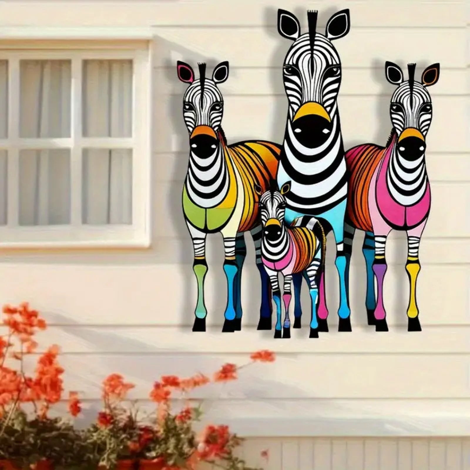 Metal Zebra Family Wall Decor Colorful Iron Art Wall Sculpture For Outdoor Patio Garden Yard 2 Pack