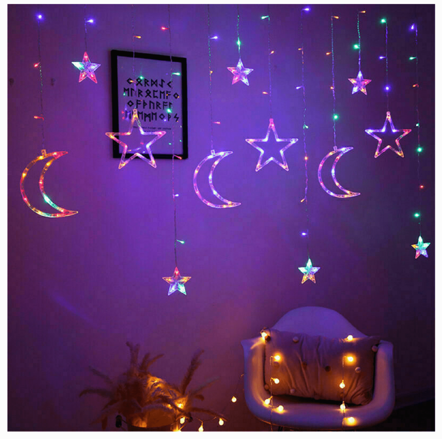 Details about   LED String Lights Star and moon Curtain Light Fairy Wedding Birthday Home Decor 