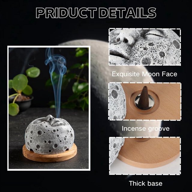 Quemador de incienso con forma de luna, quemador de incienso decorativo, soporte para incienso de luna para decoración del hogar.