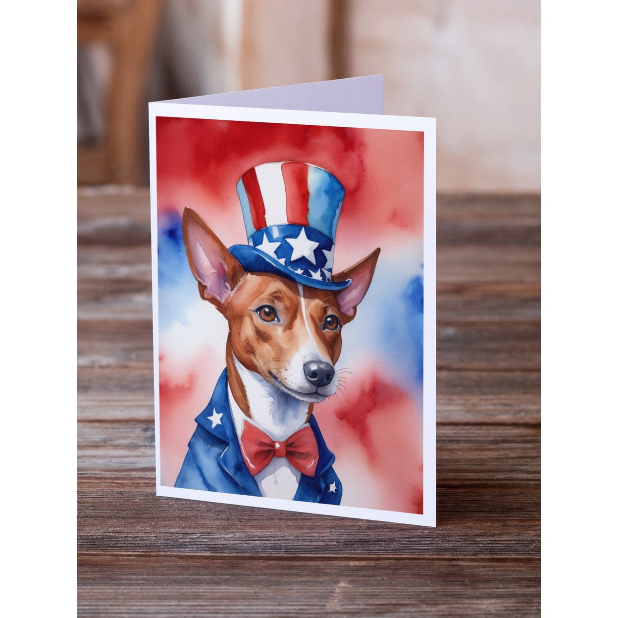 Basenji Patriotic American Greeting Cards Pack of 8 7 in x 5 in