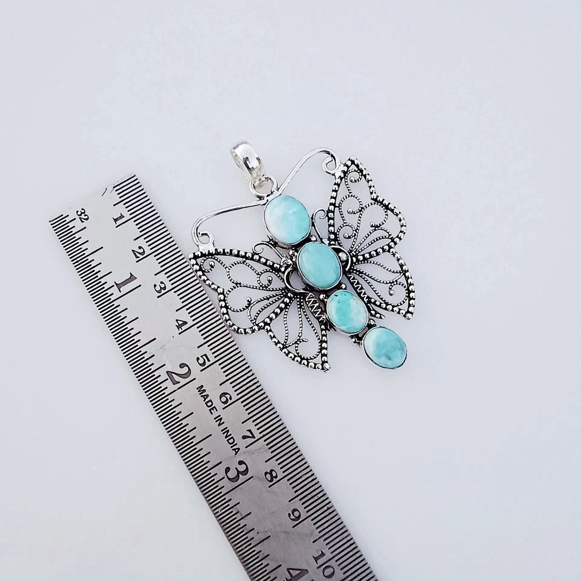 Larimar Butterfly Pendant 925 Sterling Silver Pendant Natural Gemstone Jewelry