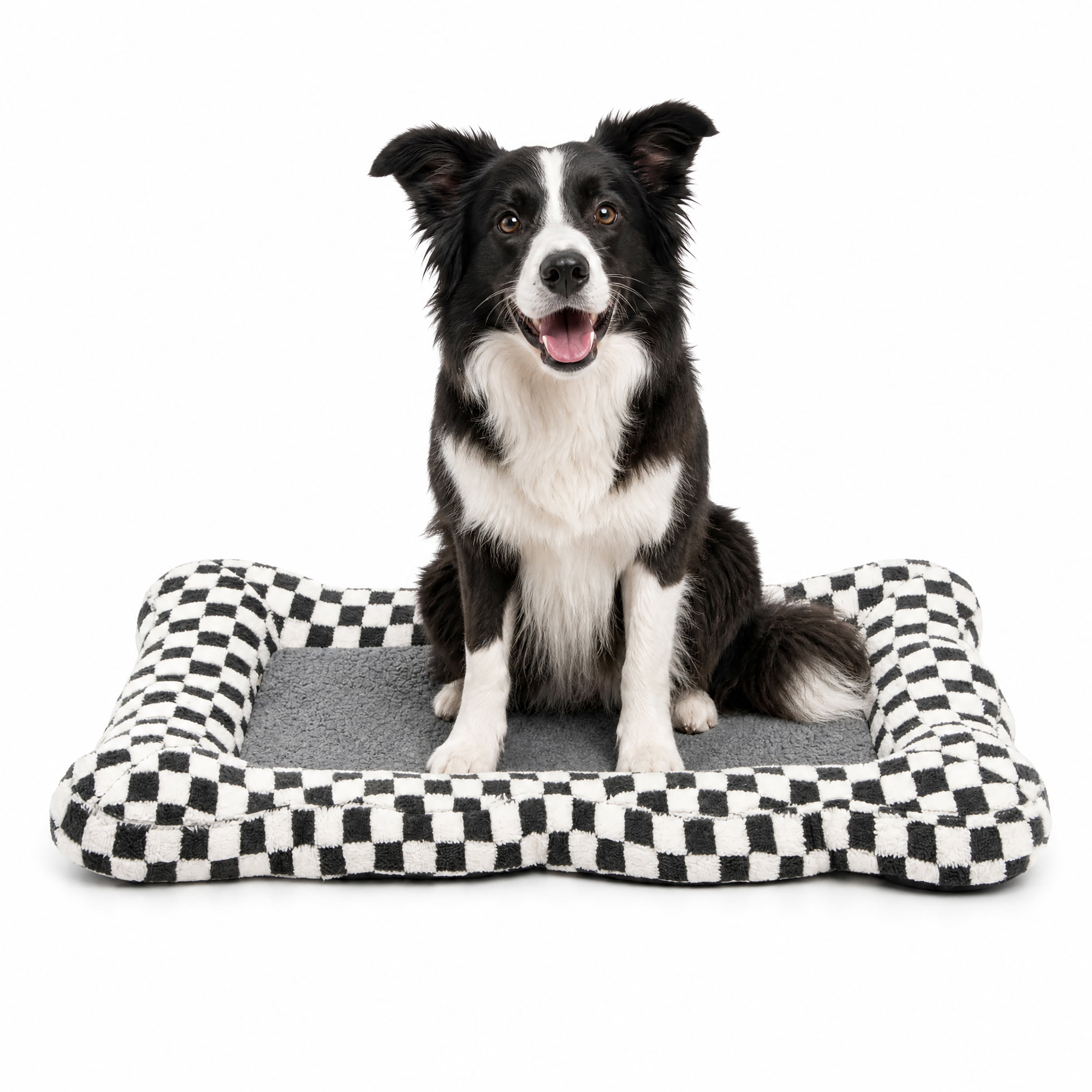 Oodles Checkered Sherpa Cloud Pet Bed, Black, Large 36" L x 22" W