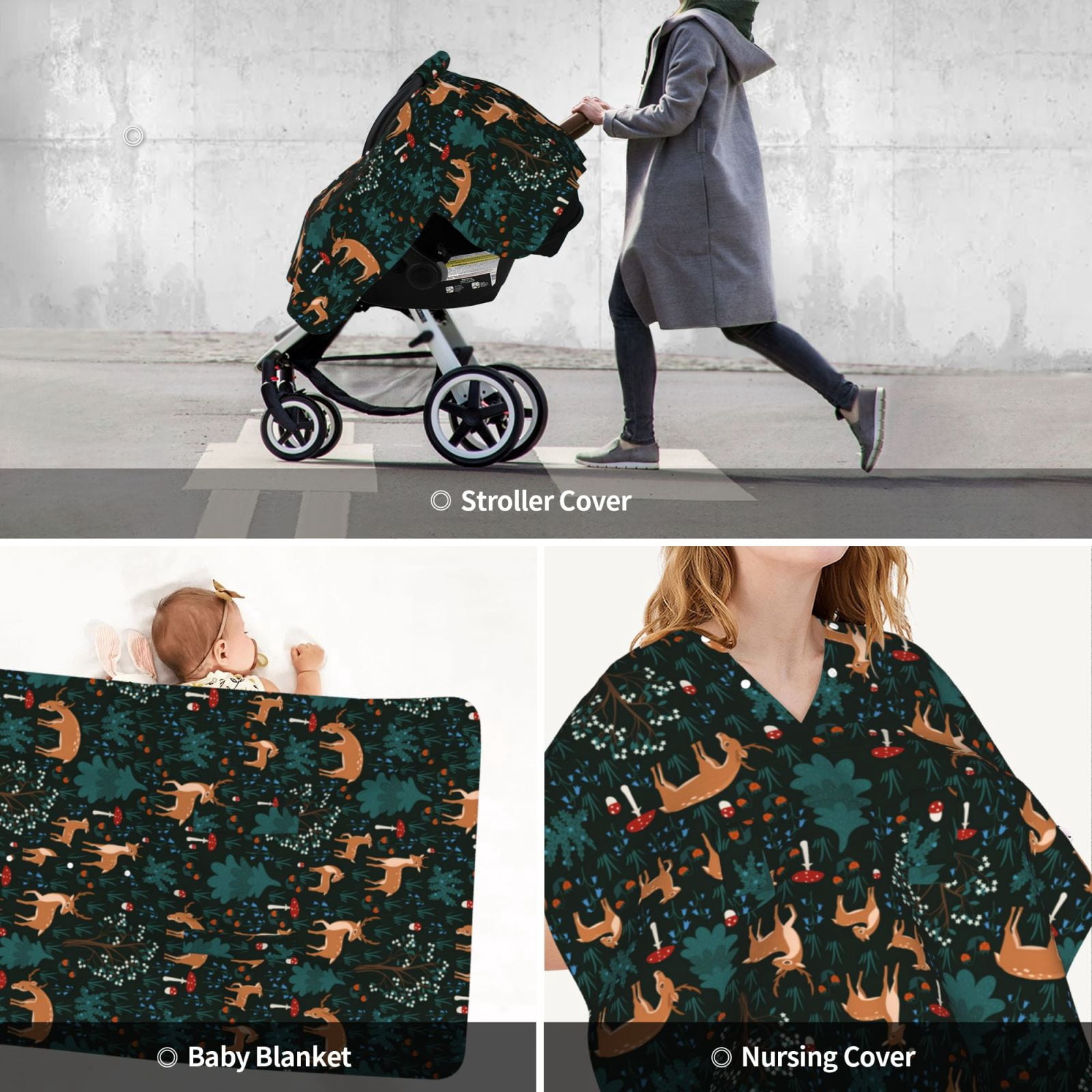 Car Seat Cover Baby - Deers In The Forest Breathable Infant Car Seat Cover for Baby Carseat, Lightweight Comfort Baby Essentials Must Haves Newborn Stuff for Girl Boy