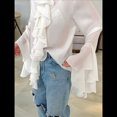 thumbnail image 4 of Blusas Casuales para Mujer, con Mangas Acampanadas, Cuello Alto y Volantes, Camisa de Verano A para Vacaciones. M, 4 of 10