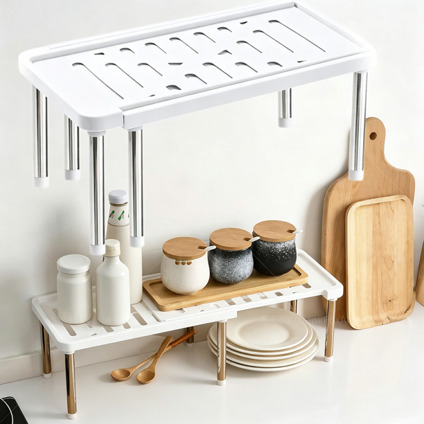 Organizador para Debajo del Fregadero, Estante Retráctil para Esquinas, Blanco, Ajustable, Ideal para Cocina, Baño y Alacena