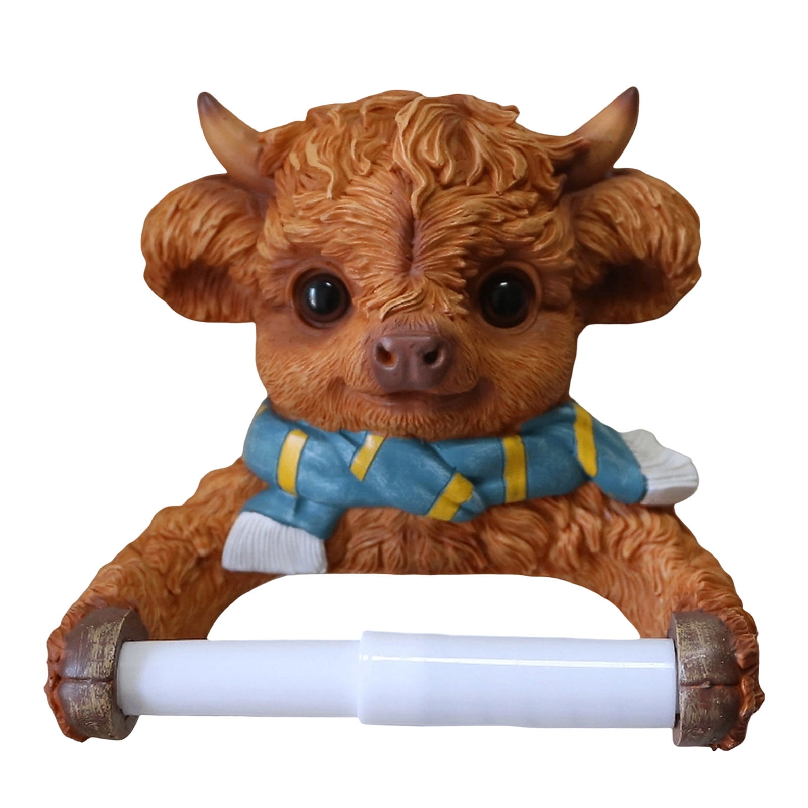 Highland Cow Resin Toilet Paper Holder Cute Resin Tissue Storage Rack Novelty Cartoon Animal Shape Tissue Towel Tray Waterproof Bathroom Organizer for Sink and Kitchen
