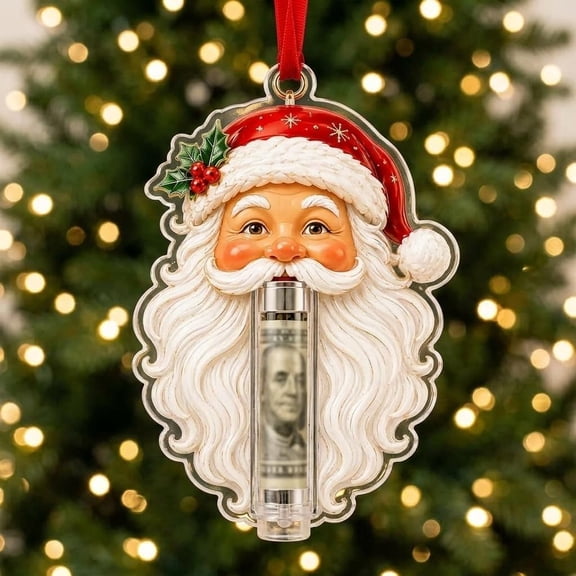 Clearance! Christmas Cash Gift Ornament, Acrylic Money Holder Ornament with Ribbon for Christmas Tree Decoration & Holiday Gifts