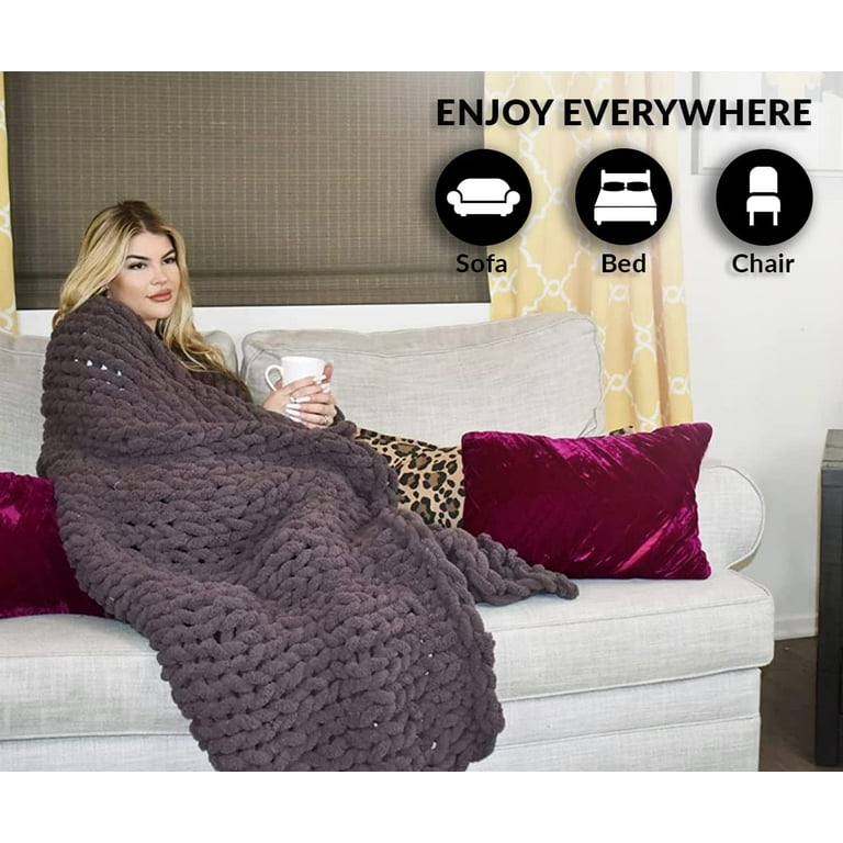 Gold Textiles Chunky Knit Blanket Throw 50x60 Plush Soft Chenille Luxury Knitted Blanket Dark Ube Walmart