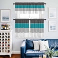 thumbnail image 2 of Teal Grey Striped Kitchen Curtains Sets for Windows 24 Inch Length, Farmhouse Modern Rod Pocket Window Treatments Tier Curtains and Valances Set for Bedroom/Bathroom, 2 of 8