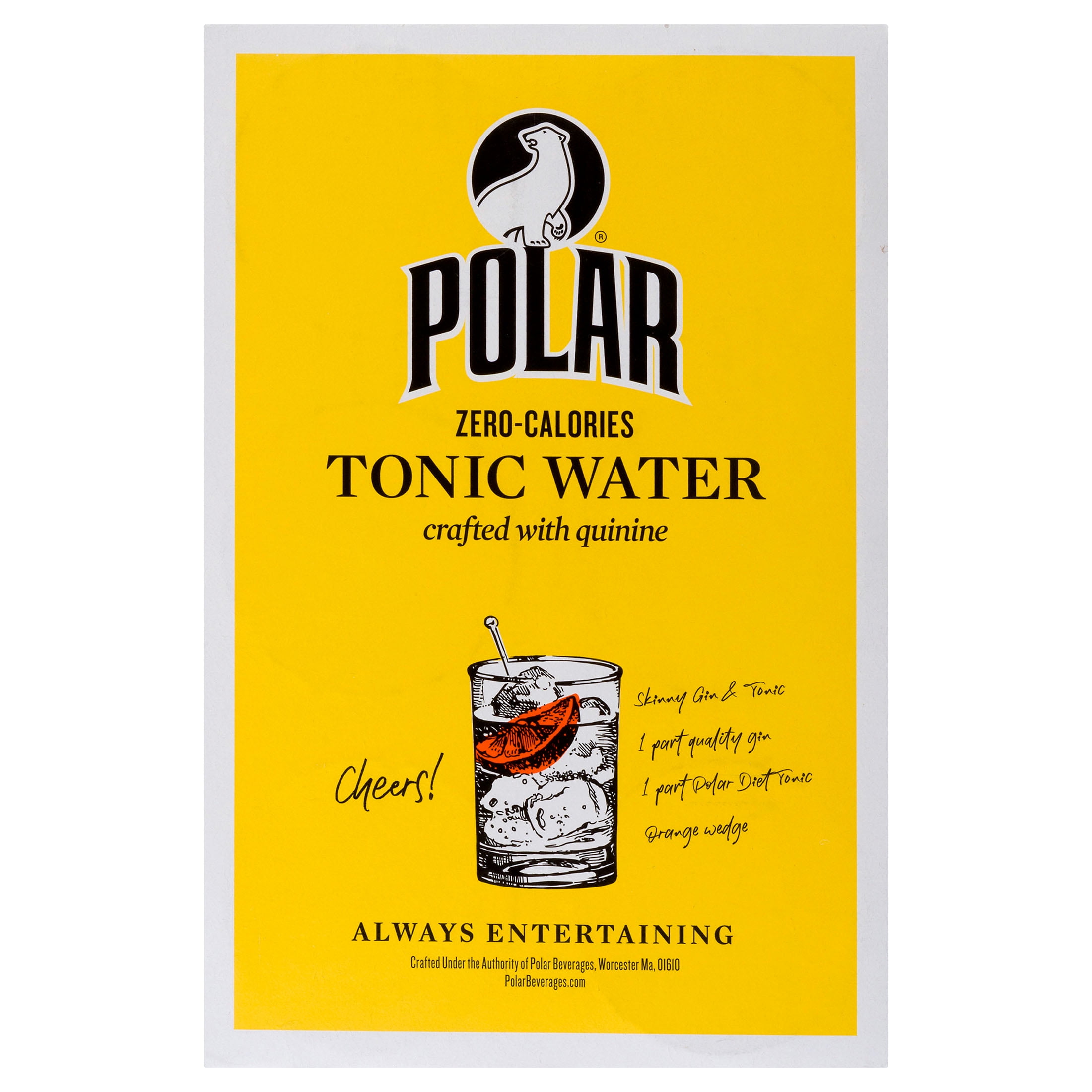 Polar Beverages, Diet Tonic Water, 7.5 fl oz Aluminum Cans, 6 Count, Caffeine Free