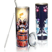 20 Oz Funny Dog Print Skinny Insulated Stainless Steel Tumblers With Straw & Lid Metal Double Wall Vacuum Travel Coffee Mug Gift For Dog Lovers