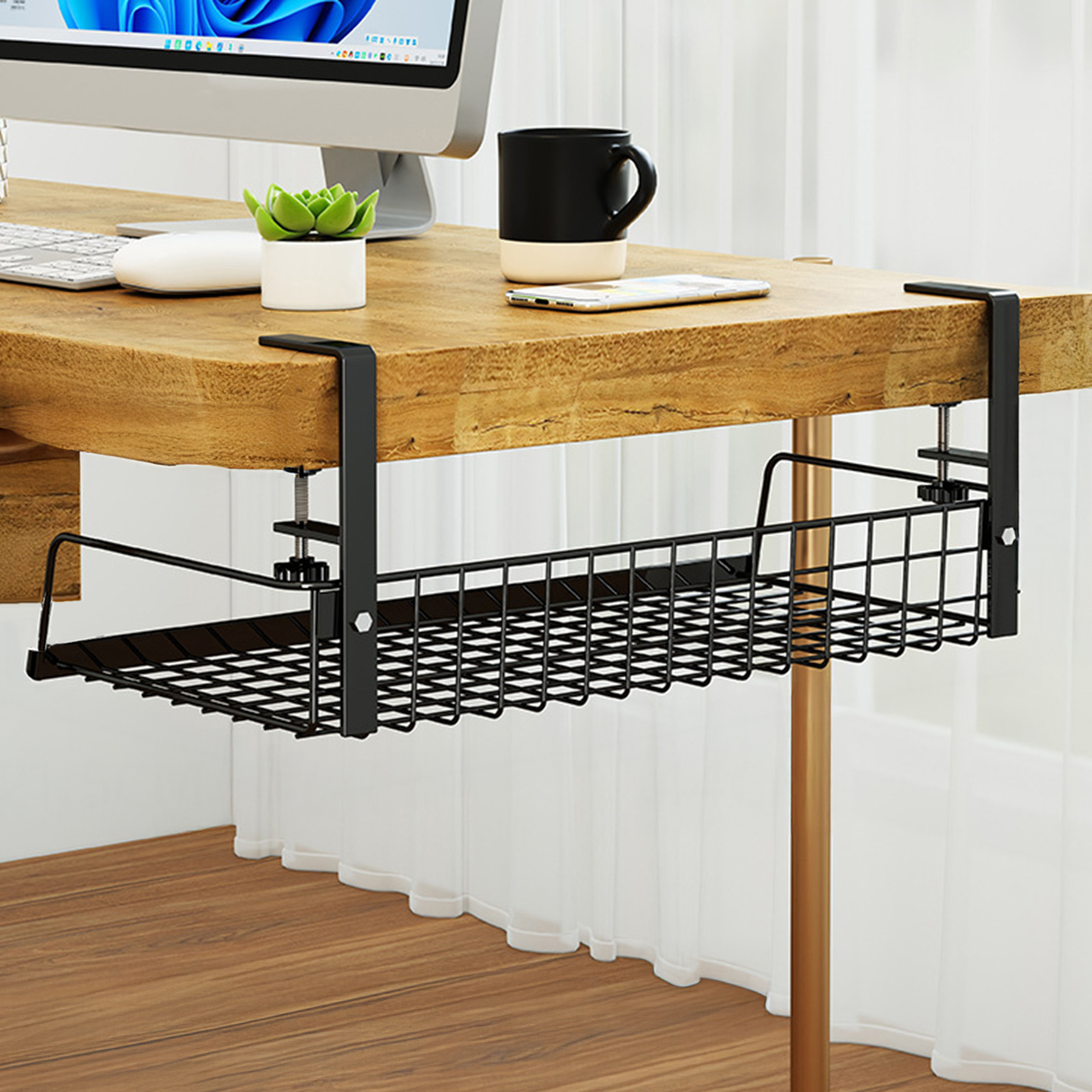 Storage Rack Under-Desk Cable Management Tray Hollow Design Easy to Install Adjustable Cable Management Rack