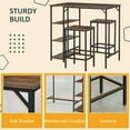 thumbnail image 4 of Rustic Industrial Pub Table & 2 Stools Set | Black Steel & Rustic Brown Wood Look | 3-Pc Counter Height Dining for Kitchen, Apartment, Home Bar, 4 of 7