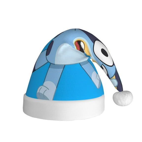 Gokiu Bluey Santa Hat Christmas Hats for Adults Holiday Unisex Plush Beanie for Xmas New Year Party Headwear