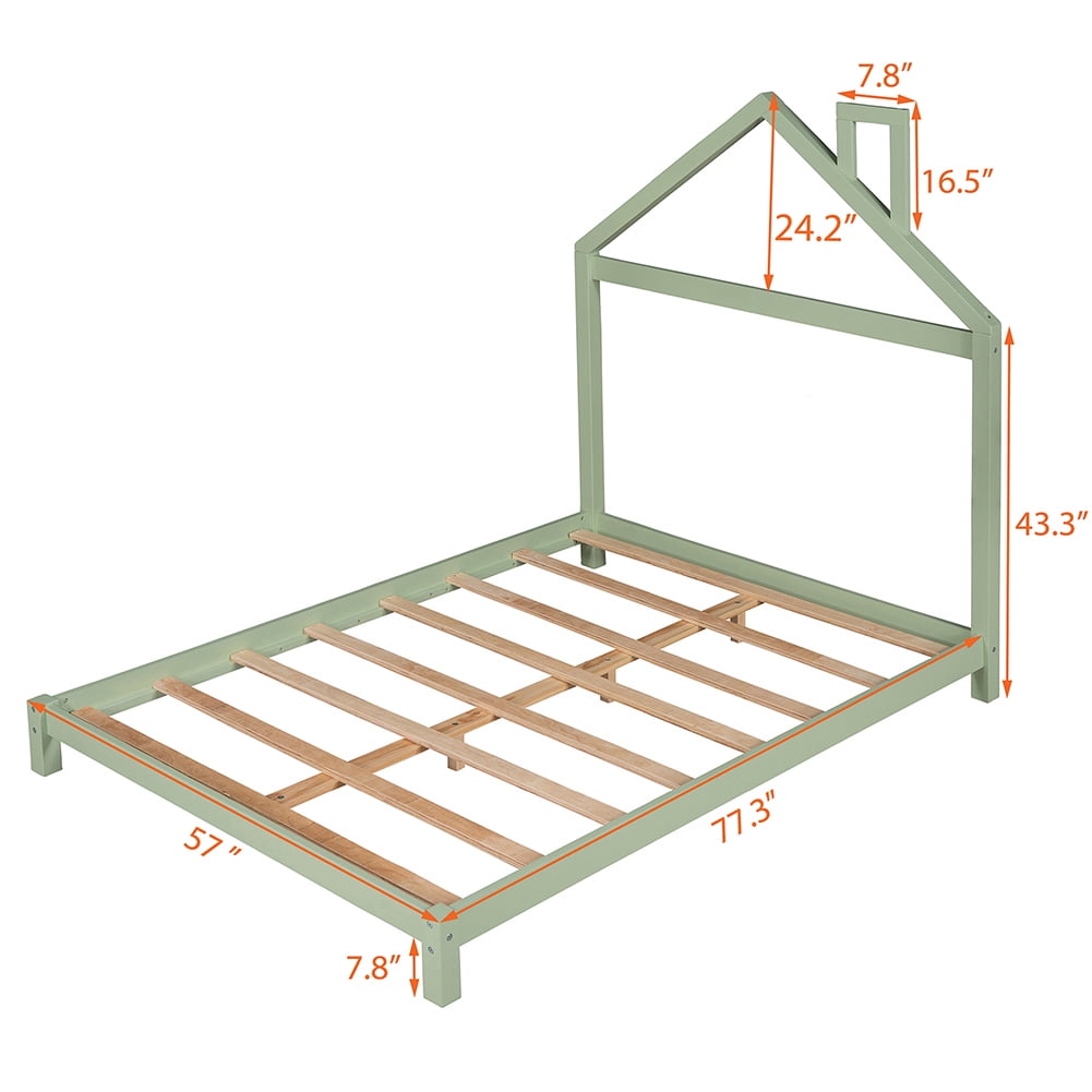 Kepooman Wood Platform Bed Frame with House-Shaped Headboard, Full Size, Green Kepooman Wood Platform Bed Frame with House-Shaped Headboard, Full Size, Green