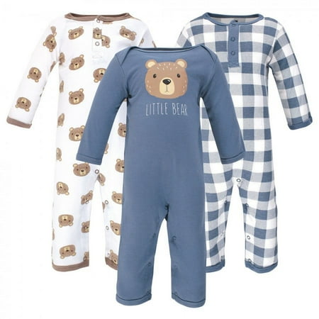 UPC: 0660168589856 | Hudson Baby Infant Boy Cotton Coveralls 3pk Little Bear 3-6 Months