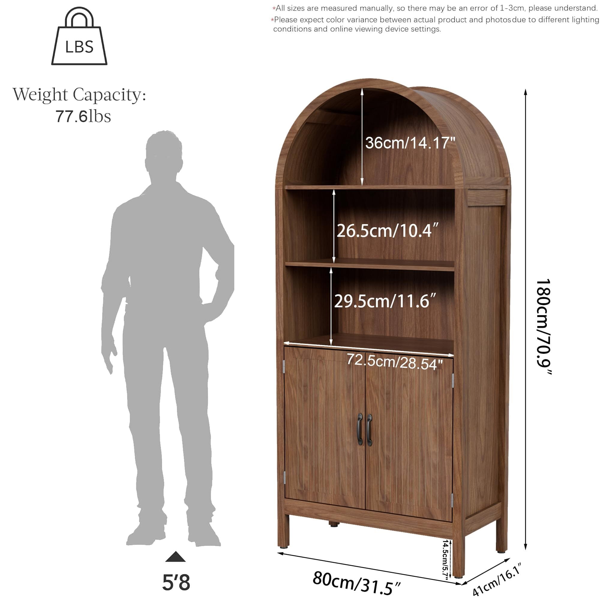 Fsbecl 70.9" fluted tall storage cabinet, arched bookcase cabinet Suitable for Living Room