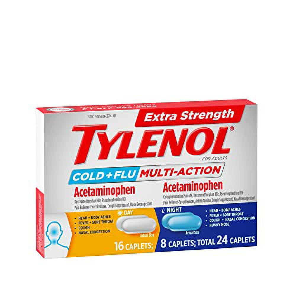 Tylenol Cold + Flu Multi-Action Daytime + Nighttime Caplets 24 ct