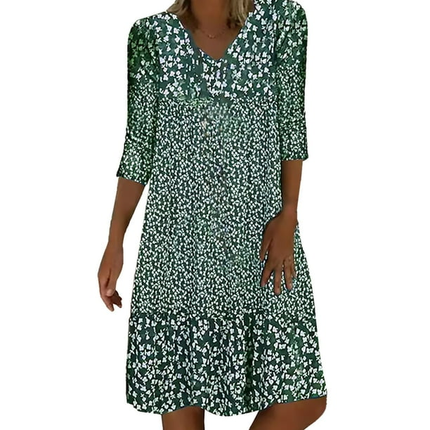 WILLBEST Vestidos de Lino para Mujer, Suéter Navideño para Mujer, Vestido Jersey Ligero Midi de Manga Larga con Cuello Redondo y Estampado Extragrande Extra Grande