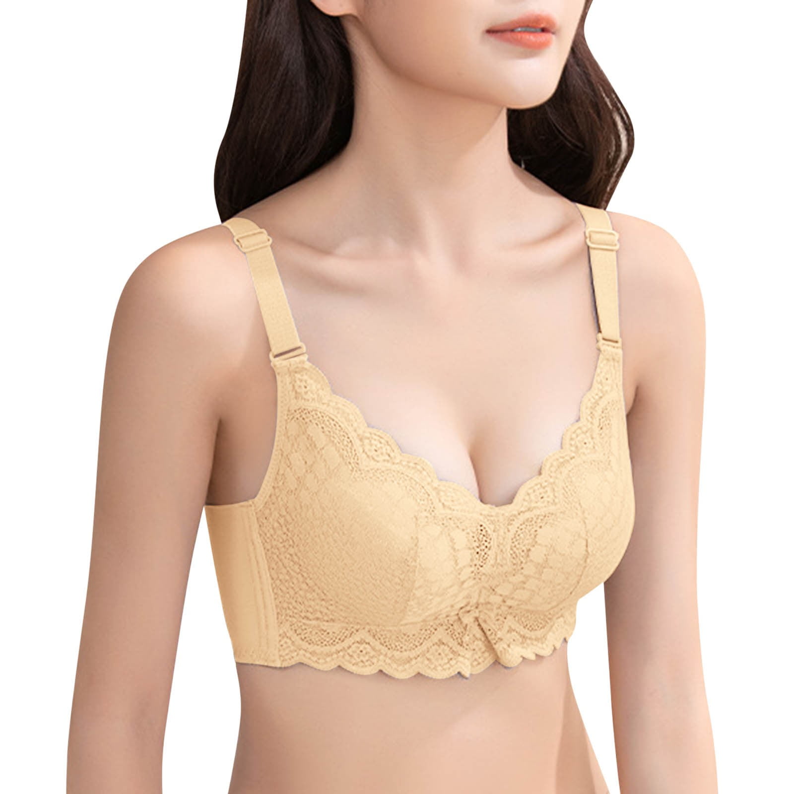 zuwimk Bras For Women Full Coverage,Women's No Side Effects Underarm and  Back-Smoothing Comfort Wireless Lightly Lined T-Shirt Bra Beige,XXL
