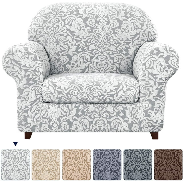 Subtrex Stretchy 2-Piece Washable Armchair/Lovesaet/Sofa/XL-Sofa Slipcover, Jacquard Damask Pattern