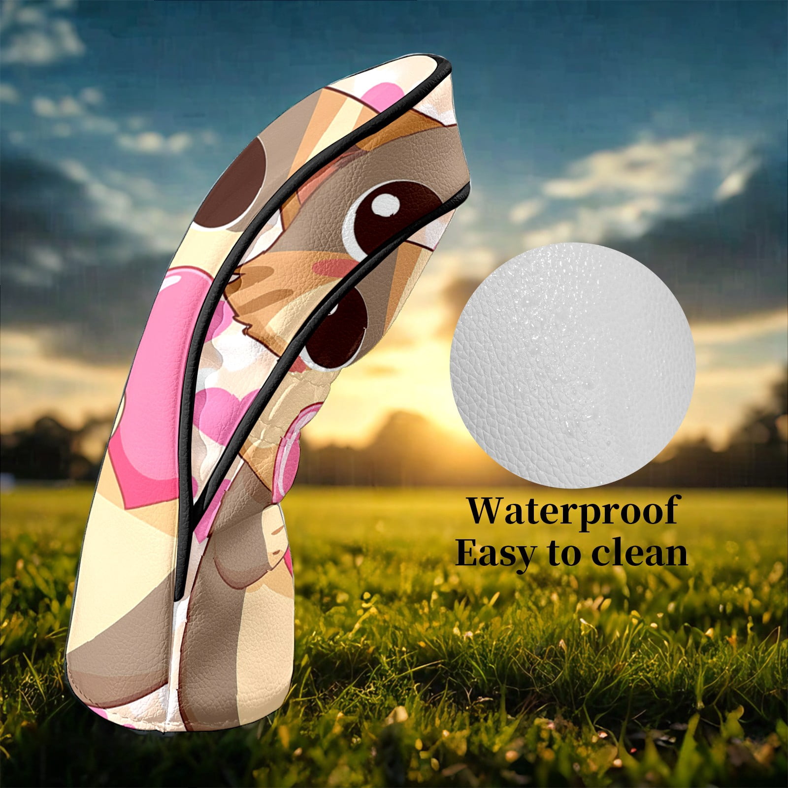 Golf Club Head Covers CatHoldingHeart Premium Plush Velvet Lining, Waterproof Golf Headcovers Driver & Fairway Woods for Scratch Protection Novelty Gift for Men & Women