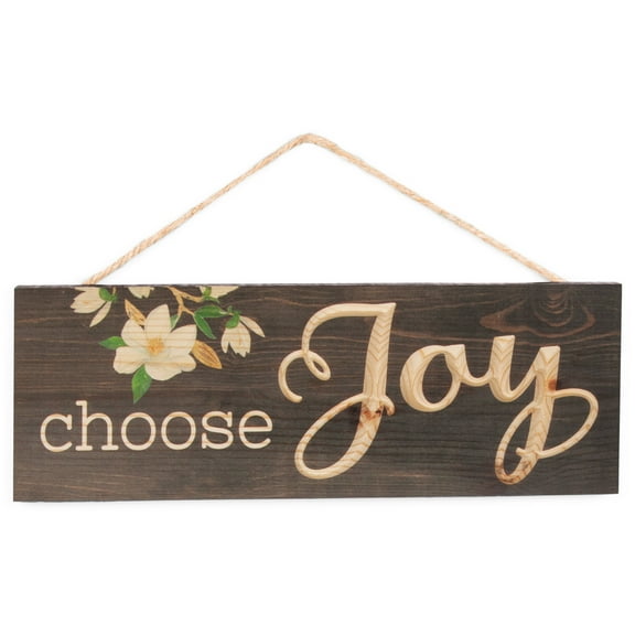 P. Graham Dunn Choose Joy Magnolia Dark Brown 16 x 6 Inch Pine Wood Carved Hewed Hanging Sign