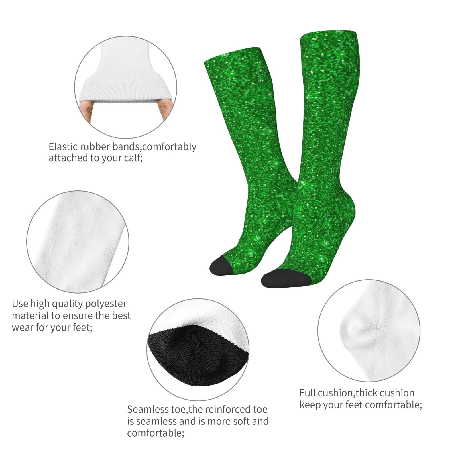 Easygdp Green Glitter Soccer Socks Sport Knee High Socks Calf ...