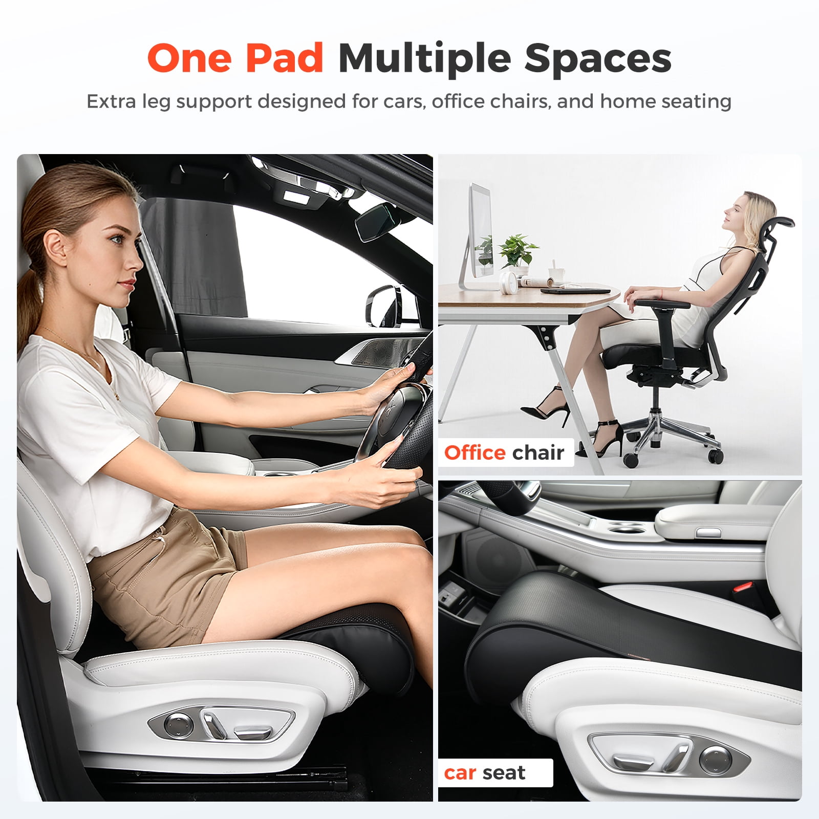 Coverado Car Seat Leg Extender for Car Seats&Office Chairs, Ergonomic Support Cushion for Multi-Scene Use, Universal Leg Support Cushion, Black