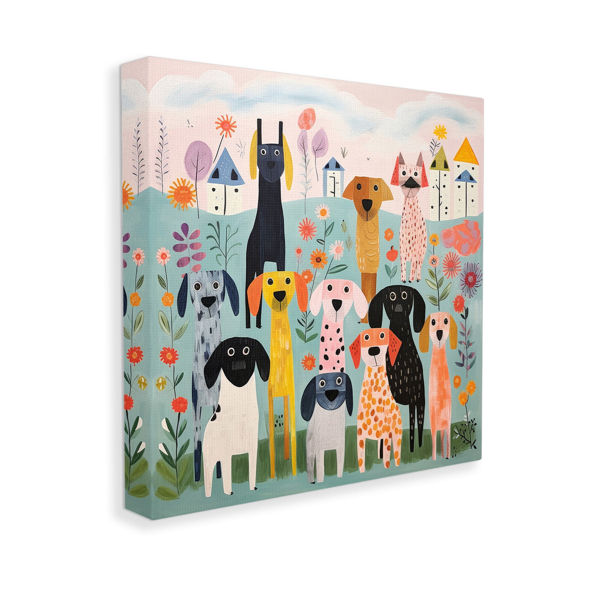 Stupell Industries Patterned Dogs in Yard Animals & Insects Painting Gallery Wrapped Canvas Art Print Wall Art, 36 x 36