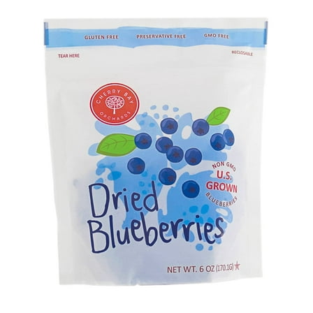 Cherry Bay Orchards - Dried Blueberries - (6oz Bag) -100% Domestic, Natural, Kosher Certified, Gluten-Free, and GMO Free - Packed in a Resealable Pouch