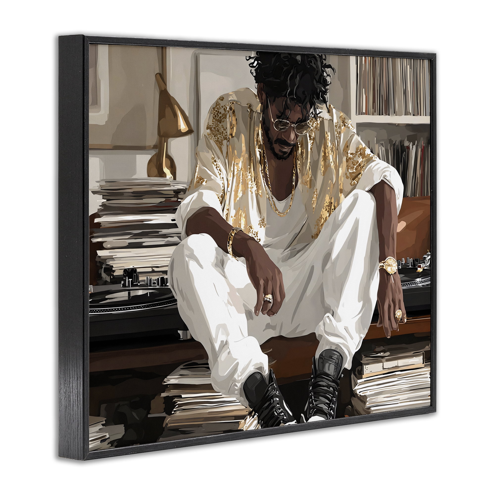Stupell Industries DJ with Record Collection Black Framed Giclee Art, design by Franklyn Gregory