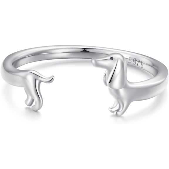 Cute Dachshund Ring 925 Sterling Silver Pet Animal Puppy Dog Wrap Finger Band Open Statement Ring Adjustable Bands Dainty Jewelry for Women Pet Lovers