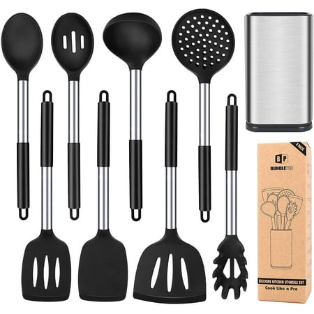 

Bundlepro 8 Pcs Silicone Cooking Utensil Set Cookware with Stainless Steel Handle