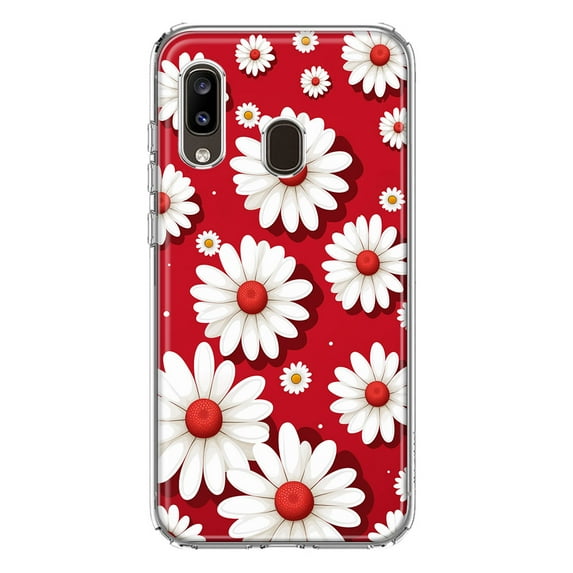 MUNDAZE Samsung Galaxy A20 Cute White Red Daisies Polkadots Double Layer Phone Case Cover
