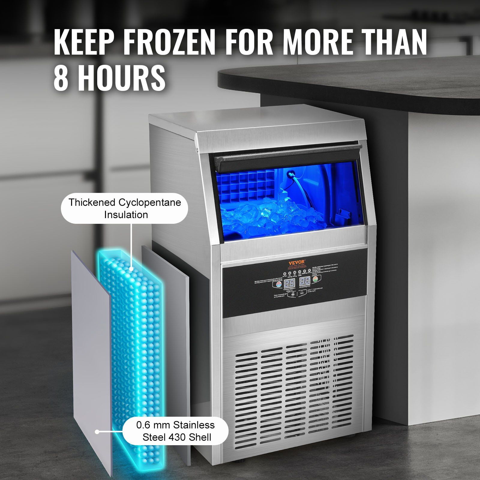 Automatic Commercial Ice Machine 110V, 85LBS/24H, 24LBS Capacity, Durable Stainless Steel, with Water Filter & Hose – Great for Home Bar, Office, Party