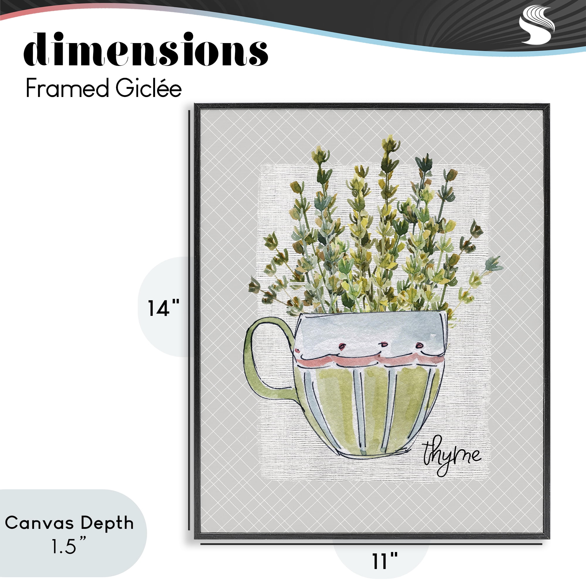 Stupell Industries Thyme Herb Mug Black Framed Giclee Art, design by Livi Finn
