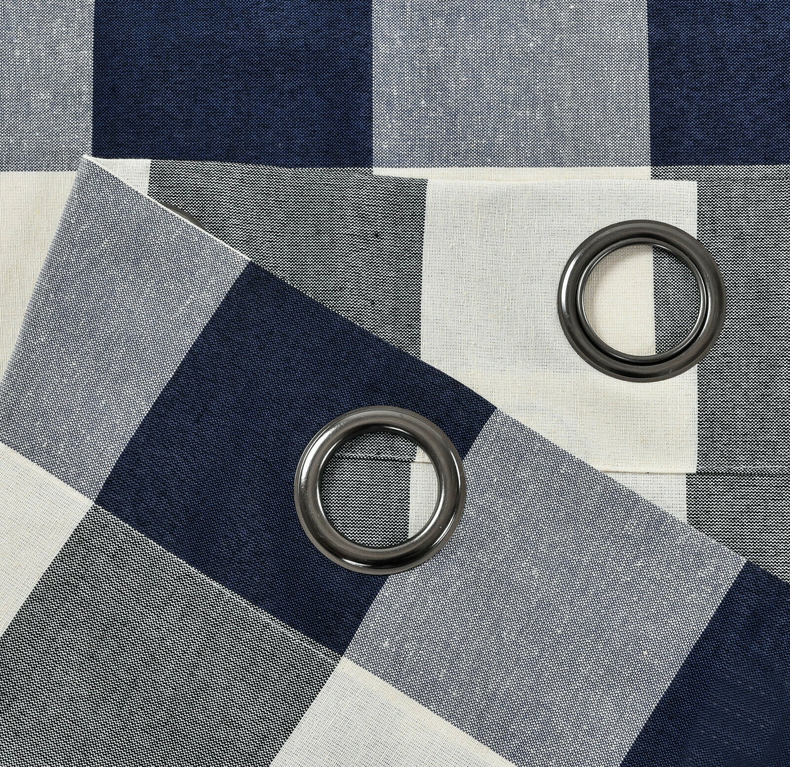 Kate Aurora Navy Blue Plaid Lodge Farmhouse Grommet Curtains, 54” x 84” (2 Panels)