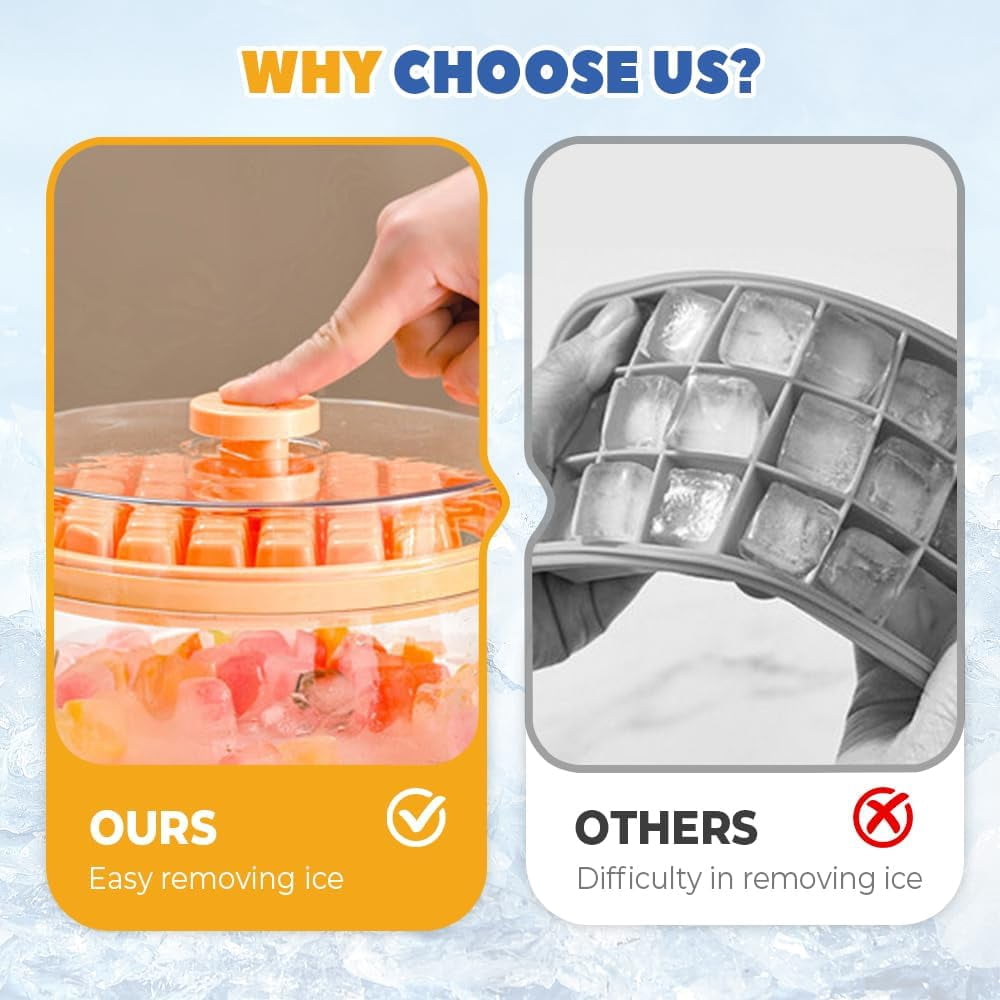 Ice Cube Tray, Ice Cube Tray for Freezer with Lid, 64 PCS Easy Release Silicone Ice Cube Container, Container with Lid and Spatula for Chilling Cocktails Whiskey Juice Drinks Coffee (White, 2 Layers)